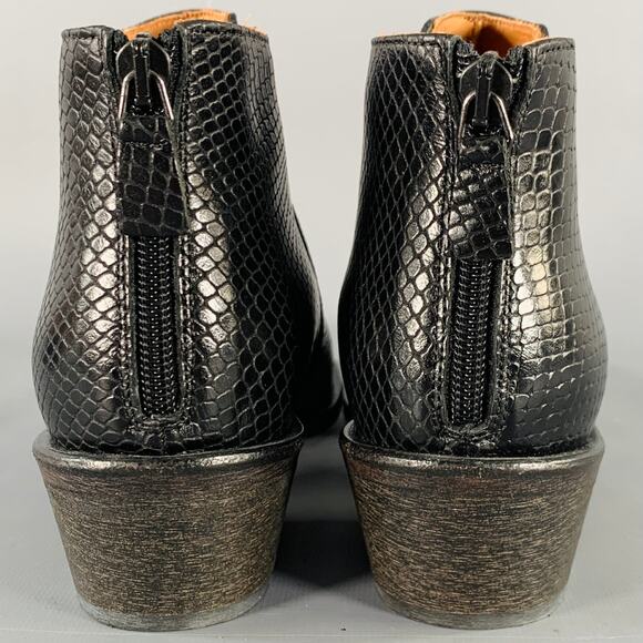 ANTHOLOGY PARIS Size 9 Black Leather Snake Embossed Back Zip Ankle Boots - Picture 3 of 8